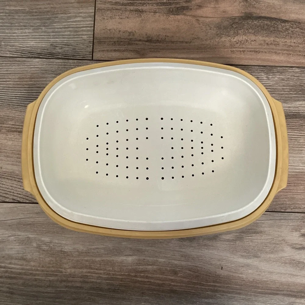 Tupperware Microwave 3 Piece Pc Vegetable Steamer Serving Bowl Gold